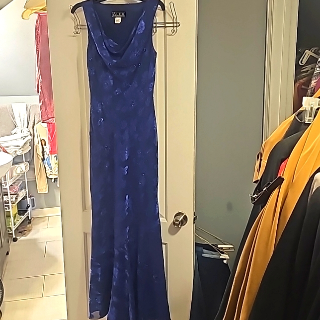 Alex Evenings Designer Purple Ruffle Beaded Floral Bias Cut Tank Dress, Sz 10
